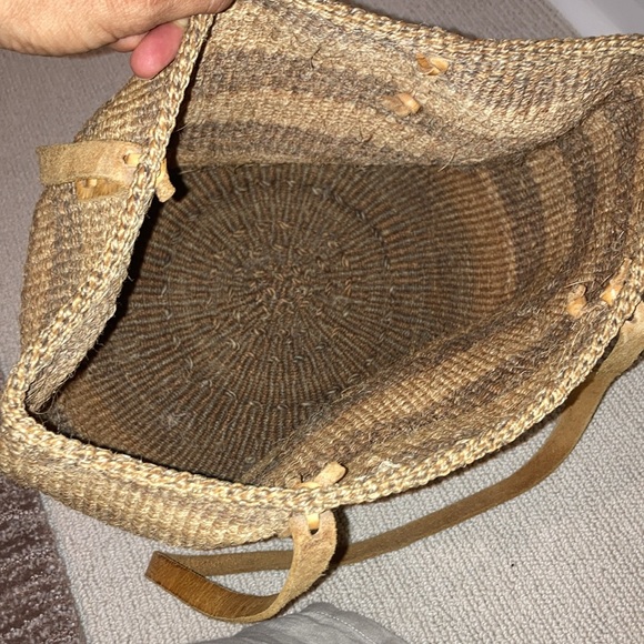 Striped Tan and Brown Woven Tote Bag - Picture 6 of 10